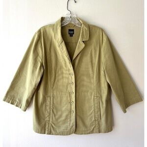 Eileen Fisher Olive Green Jacket Organic Cotton Collared Button Up Canvas Size L